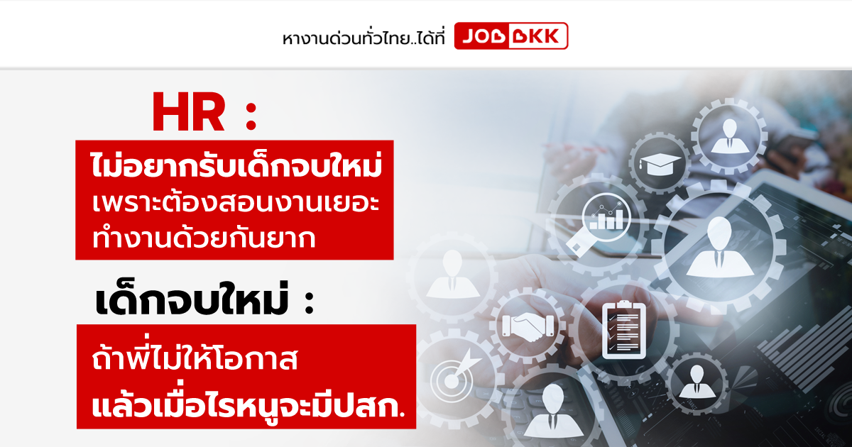 หางาน,สมัครงาน,งาน,HR : ไม่อยากรับเด็กจบใหม่ เพราะต้องสอนงานเยอะ ทำงานด้วยกันยาก เด็กจบใหม่ : ถ้าพี่ไม่ให้โอกาส แล้วเมื่อไรหนูจะมีปสก.